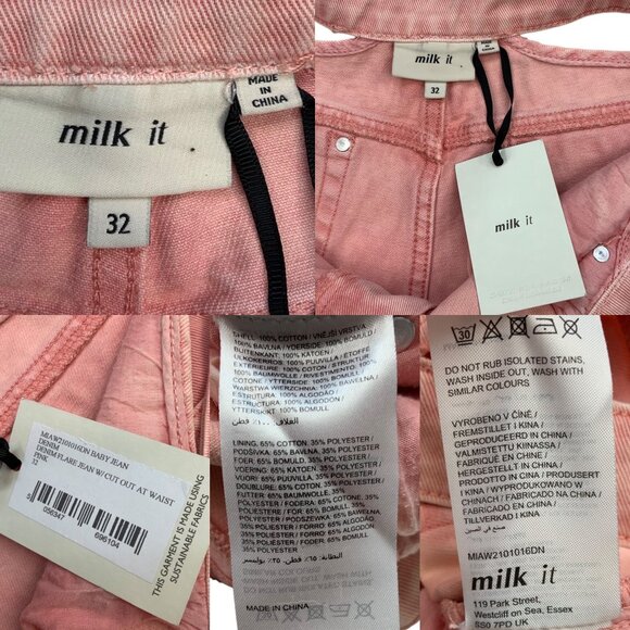 Ragged Priest Milk It Mia Baby Jean 32 Pink Flare Leg Cut Out Waist High Rise - Picture 4 of 12